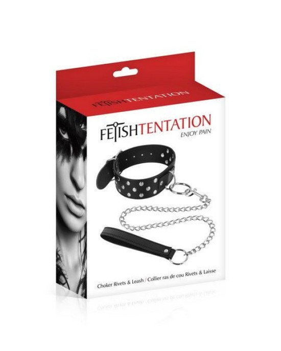 Нашийник з повідцем Fetish Tentation Rivets and Leash