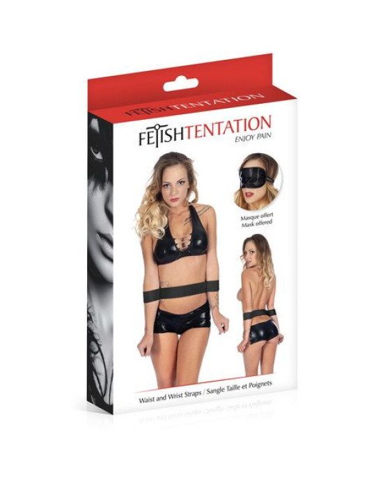 Фіксатор для талії і рук Fetish Tentation Waist and Wrist Straps з маскою на очі Фіксатор для талії і рук Fetish Tentation Waist and Wrist Straps з маскою на очі