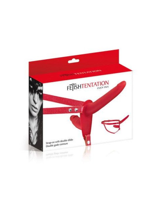 Подвійний страпон Fetish Tentation Strap-On with Double Dildo Red Подвійний страпон Fetish Tentation Strap-On with Double Dildo Red