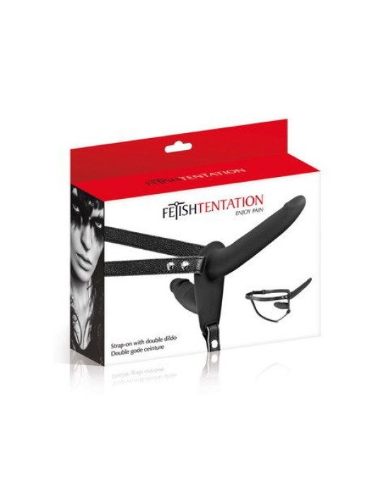 Подвійний страпон Fetish Tentation Strap-On with Double Dildo Black Подвійний страпон Fetish Tentation Strap-On with Double Dildo Black