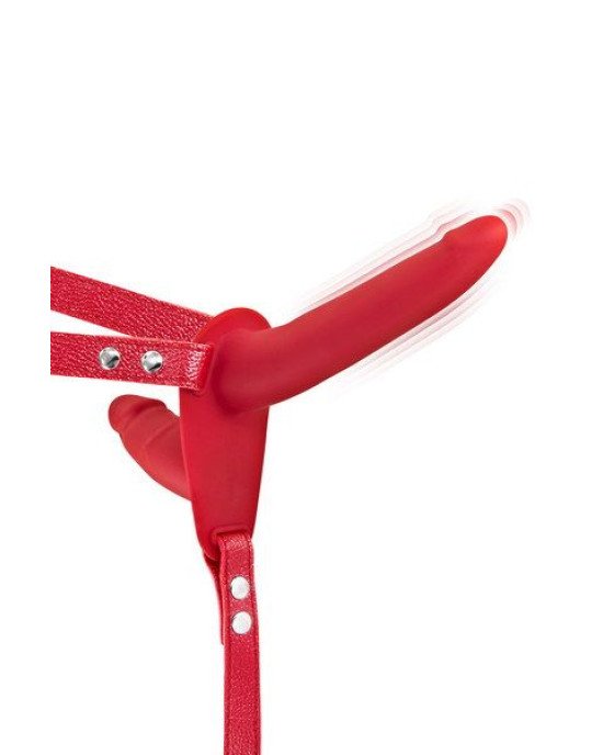 Подвійний страпон з вібрацією Fetish Tentation Vibrating Strap-On with Double Dildo Red Подвійний страпон з вібрацією Fetish Tentation Vibrating Strap-On with Double Dildo Red