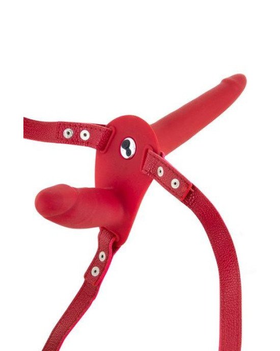 Подвійний страпон з вібрацією Fetish Tentation Vibrating Strap-On with Double Dildo Red Подвійний страпон з вібрацією Fetish Tentation Vibrating Strap-On with Double Dildo Red