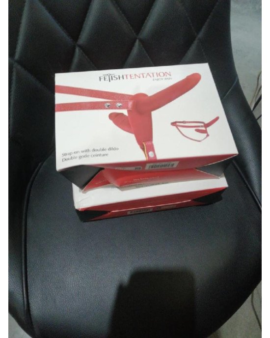 Подвійний страпон з вібрацією Fetish Tentation Vibrating Strap-On Red (м'яте паковання!!!)