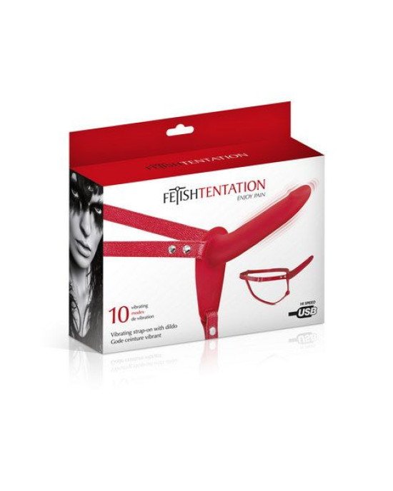 Страпон з вібрацією Fetish Tentation Vibrating Strap-On with Dildo Red Страпон з вібрацією Fetish Tentation Vibrating Strap-On with Dildo Red