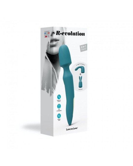 Вібромасажер з двома насадками Love To Love R-EVOLUTION TEAL ME, гнучка голівка Вібромасажер з двома насадками Love To Love R-EVOLUTION TEAL ME, гнучка голівка