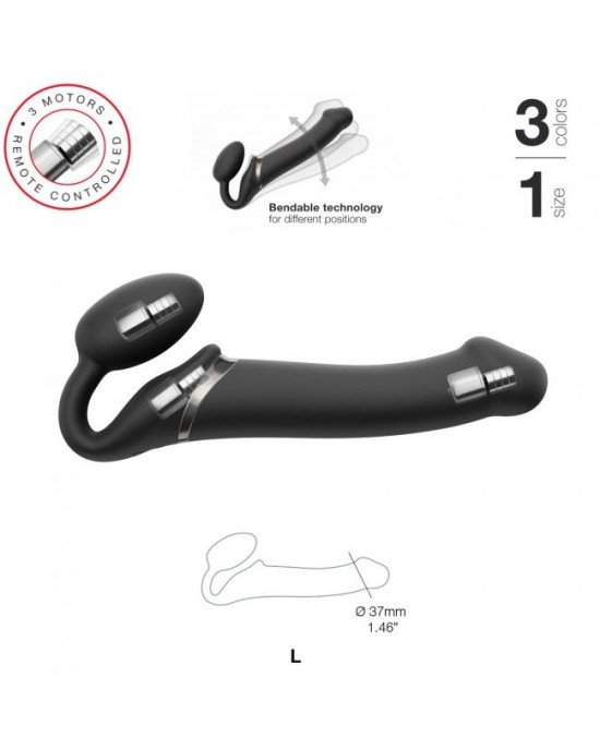 Безремінний страпон з вібрацією Strap-On-Me Vibrating Black L, діаметр 3,7см, пульт ДК, регульований Безремінний страпон з вібрацією Strap-On-Me Vibrating Black L, діаметр 3,7см, пульт ДК, регульований