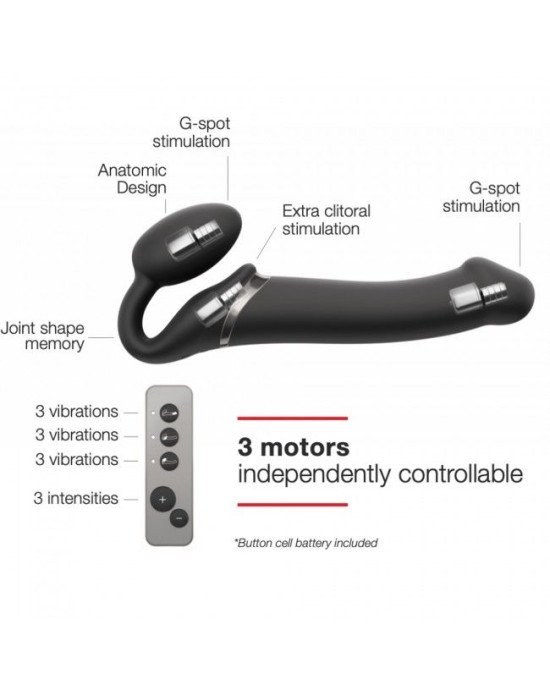 Безремінний страпон з вібрацією Strap-On-Me Vibrating Black L, діаметр 3,7см, пульт ДК, регульований Безремінний страпон з вібрацією Strap-On-Me Vibrating Black L, діаметр 3,7см, пульт ДК, регульований