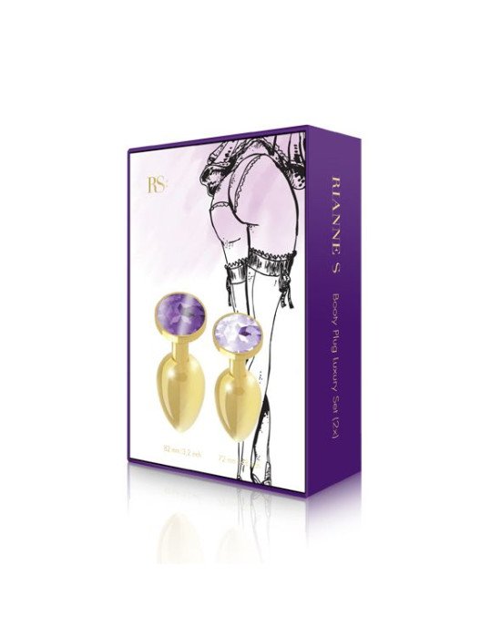 Набір металевих анальних пробок із кристалом RIANNE S – Booty Plug Luxury Set, діаметр 3 та 3,5 см Набір металевих анальних пробок із кристалом RIANNE S – Booty Plug Luxury Set, діаметр 3 та 3,5 см
