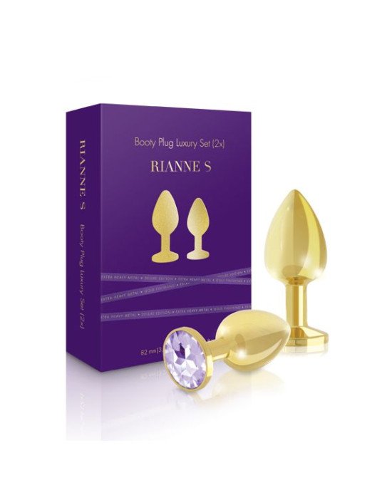 Набір металевих анальних пробок із кристалом RIANNE S – Booty Plug Luxury Set, діаметр 3 та 3,5 см Набір металевих анальних пробок із кристалом RIANNE S – Booty Plug Luxury Set, діаметр 3 та 3,5 см