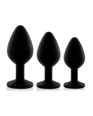 Набір силіконових анальних пробок із кристалом Rianne S: Booty Plug Set Black, діаметр 2,7см, 3,5см, Набір силіконових анальних пробок із кристалом Rianne S: Booty Plug Set Black, діаметр 2,7см, 3,5см,