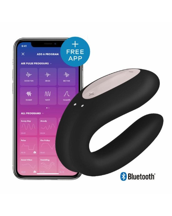 Смарт-вібратор для пар Satisfyer Double Joy Black із широким кліторальним стимулятором Смарт-вібратор для пар Satisfyer Double Joy Black із широким кліторальним стимулятором
