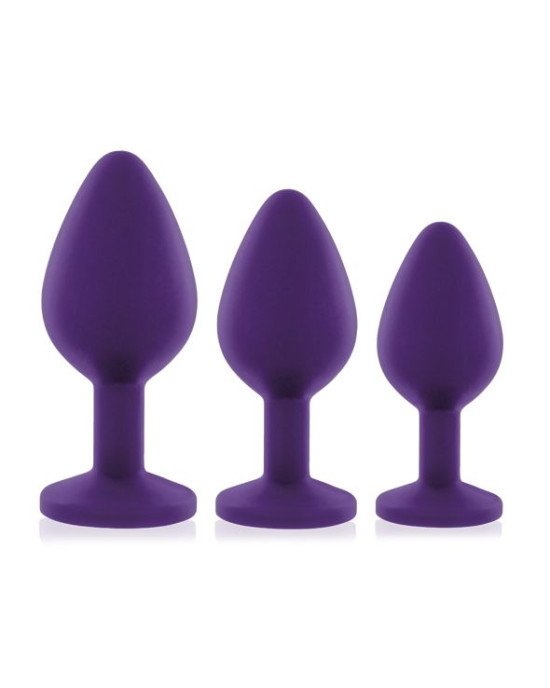 Набір силіконових анальних пробок із кристалом Rianne S: Booty Plug Set Purple, діаметр 2,7см, 3,5см Набір силіконових анальних пробок із кристалом Rianne S: Booty Plug Set Purple, діаметр 2,7см, 3,5см