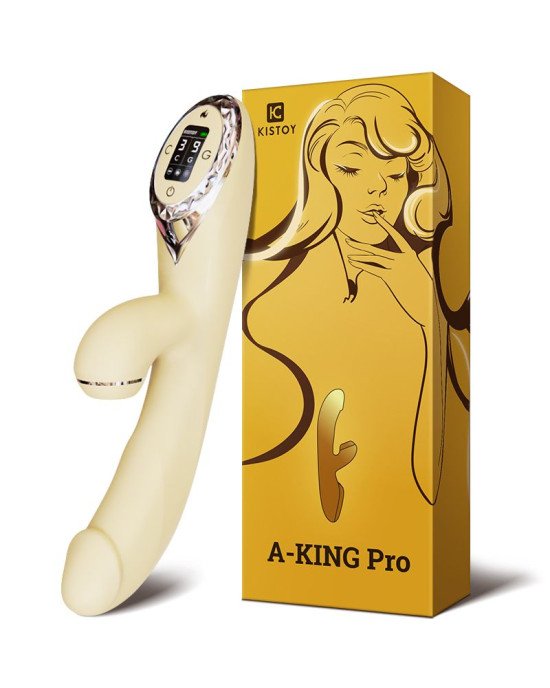 Вакуумний вібратор-кролик з підігрівом KisToy A-King Pro Yellow, з LED-екраном Вакуумний вібратор-кролик з підігрівом KisToy A-King Pro Yellow, з LED-екраном