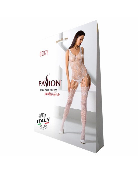 Ажурний бодістокінг з імітацією панчіх Passion BS074 white Ажурний бодістокінг з імітацією панчіх Passion BS074 white