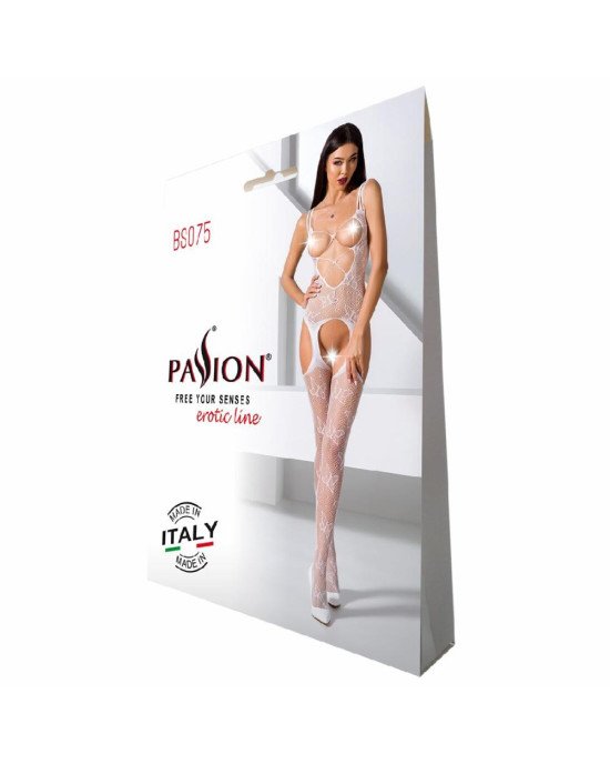 Відвертий бодістокінг з глибоким декольте Passion BS075 white Відвертий бодістокінг з глибоким декольте Passion BS075 white