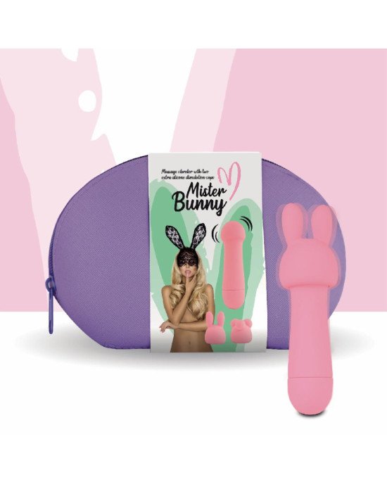 Міні-вібратор FeelzToys Mister Bunny Pink з двома насадками Міні-вібратор FeelzToys Mister Bunny Pink з двома насадками