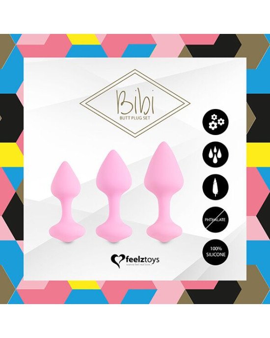 Набір силіконових анальних пробок FeelzToys - Bibi Butt Plug Set 3 pcs Pink Набір силіконових анальних пробок FeelzToys - Bibi Butt Plug Set 3 pcs Pink