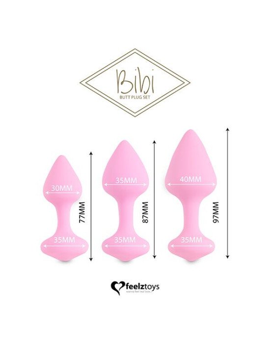 Набір силіконових анальних пробок FeelzToys - Bibi Butt Plug Set 3 pcs Pink Набір силіконових анальних пробок FeelzToys - Bibi Butt Plug Set 3 pcs Pink