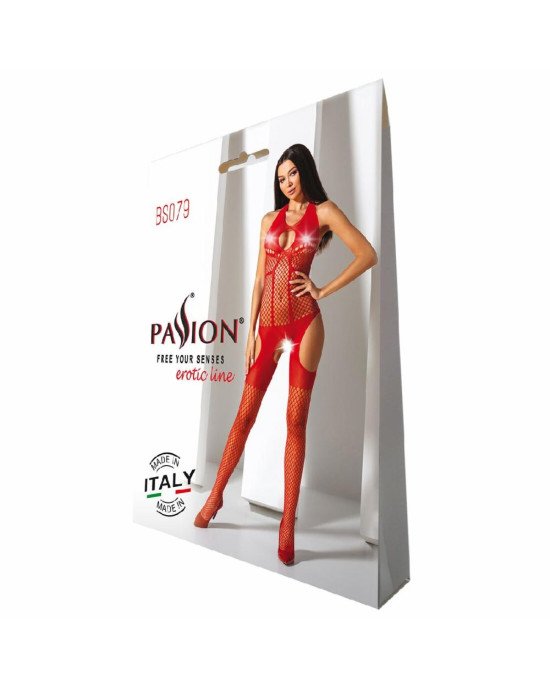 Бодістокінг з імітацією панчох Passion BS079 red Бодістокінг з імітацією панчох Passion BS079 red