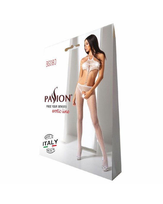 Відкритий бодістокінг Passion BS080 white Відкритий бодістокінг Passion BS080 white