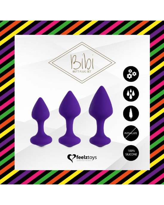 Набір силіконових анальних пробок FeelzToys - Bibi Butt Plug Set 3 pcs Purple