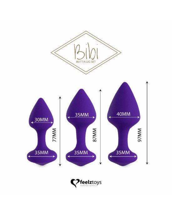 Набір силіконових анальних пробок FeelzToys - Bibi Butt Plug Set 3 pcs Purple