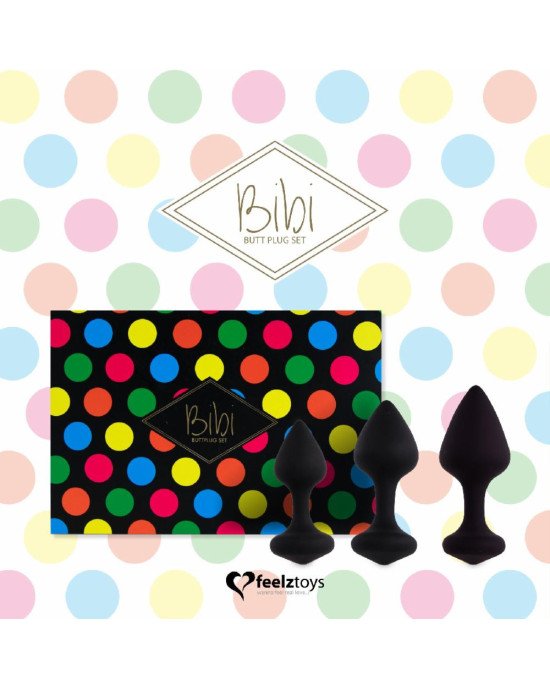 Набір силіконових анальних пробок FeelzToys - Bibi Butt Plug Set 3 pcs Black Набір силіконових анальних пробок FeelzToys - Bibi Butt Plug Set 3 pcs Black