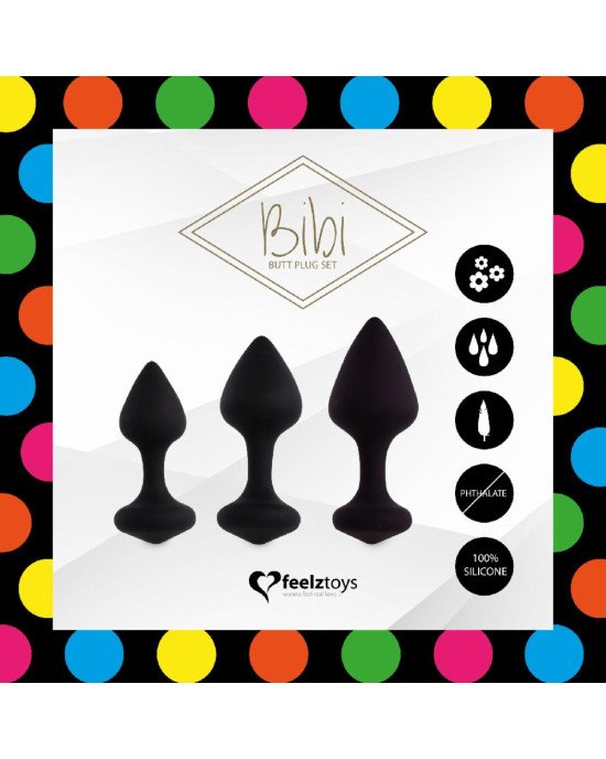 Набір силіконових анальних пробок FeelzToys - Bibi Butt Plug Set 3 pcs Black Набір силіконових анальних пробок FeelzToys - Bibi Butt Plug Set 3 pcs Black