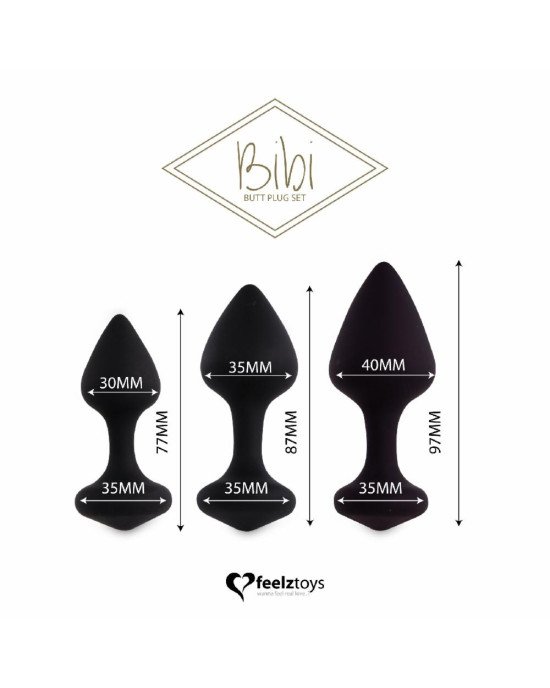 Набір силіконових анальних пробок FeelzToys - Bibi Butt Plug Set 3 pcs Black Набір силіконових анальних пробок FeelzToys - Bibi Butt Plug Set 3 pcs Black