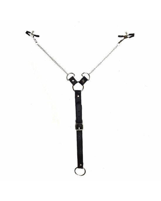 Затискачі для сосків з фіксацією на мошонці Nipple Clamps for Men, Еко шкіра Затискачі для сосків з фіксацією на мошонці Nipple Clamps for Men, Еко шкіра