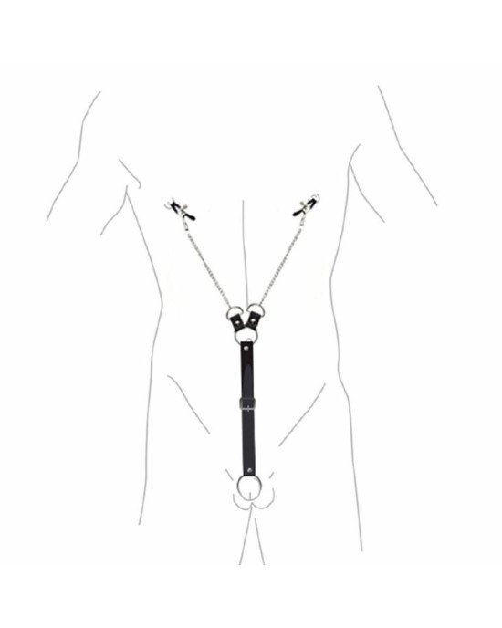 Затискачі для сосків з фіксацією на мошонці Nipple Clamps for Men, Еко шкіра Затискачі для сосків з фіксацією на мошонці Nipple Clamps for Men, Еко шкіра