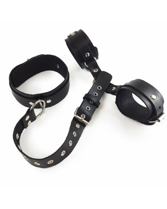 Фіксатори для шиї та рук Art of Sex - Bondage Set з натуральної шкіри, колір чорний Фіксатори для шиї та рук Art of Sex - Bondage Set з натуральної шкіри, колір чорний