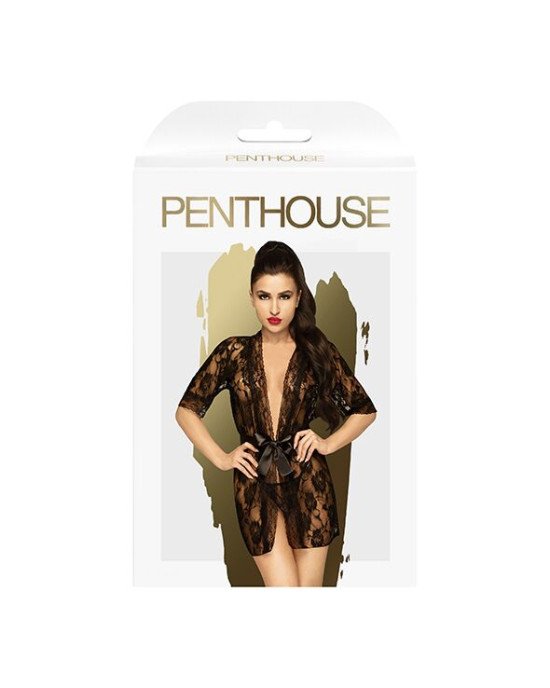 Комплект пеньюар з декором у вигляді троянд та стрінгами Penthouse - Sweet Retreat Black XL Комплект пеньюар з декором у вигляді троянд та стрінгами Penthouse - Sweet Retreat Black XL