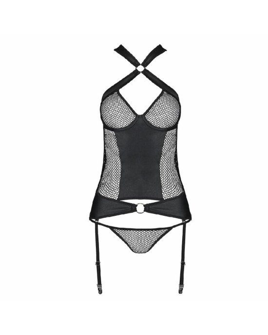 Сітчастий комплект корсет з халтером, зйомні підв'язки та трусики Amanda Corset black L/XL - Passion Сітчастий комплект корсет з халтером, зйомні підв'язки та трусики Amanda Corset black L/XL - Passion