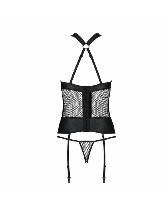 Сітчастий комплект корсет з халтером, зйомні підв'язки та трусики Amanda Corset black L/XL - Passion Сітчастий комплект корсет з халтером, зйомні підв'язки та трусики Amanda Corset black L/XL - Passion
