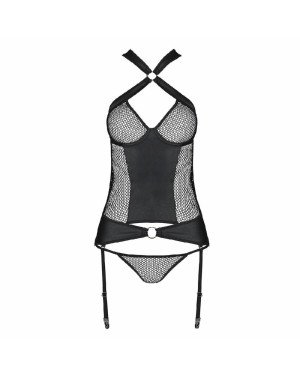 Сітчастий комплект корсет з халтером, зйомні підв'язки та трусики Amanda Corset black S/M - Passion