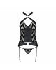 Сітчастий комплект із візерунком Hima Corset black L/XL - Passion, корсет з халтером, підв'язки, тру