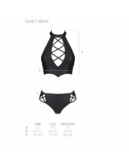 Комплект з еко-шкіри Nancy Bikini black L/XL - Passion, бра та трусики з імітацією шнурівки Комплект з еко-шкіри Nancy Bikini black L/XL - Passion, бра та трусики з імітацією шнурівки