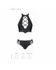 Комплект з еко-шкіри Nancy Bikini black L/XL - Passion, бра та трусики з імітацією шнурівки Комплект з еко-шкіри Nancy Bikini black L/XL - Passion, бра та трусики з імітацією шнурівки