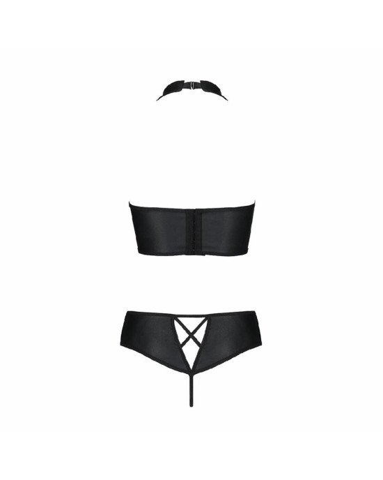 Комплект з еко-шкіри Nancy Bikini black S/M - Passion, бра та трусики з імітацією шнурівки Комплект з еко-шкіри Nancy Bikini black S/M - Passion, бра та трусики з імітацією шнурівки