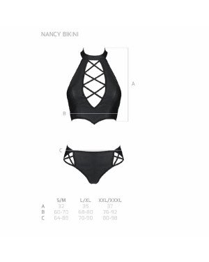Комплект з еко-шкіри Nancy Bikini black XXL/XXXL - Passion, бра та трусики з імітацією шнурівки