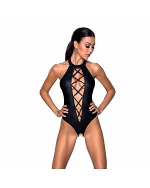 Боді з еко-шкіри з імітацією шнурівки та відкритим доступом Nancy Body black S/M - Passion