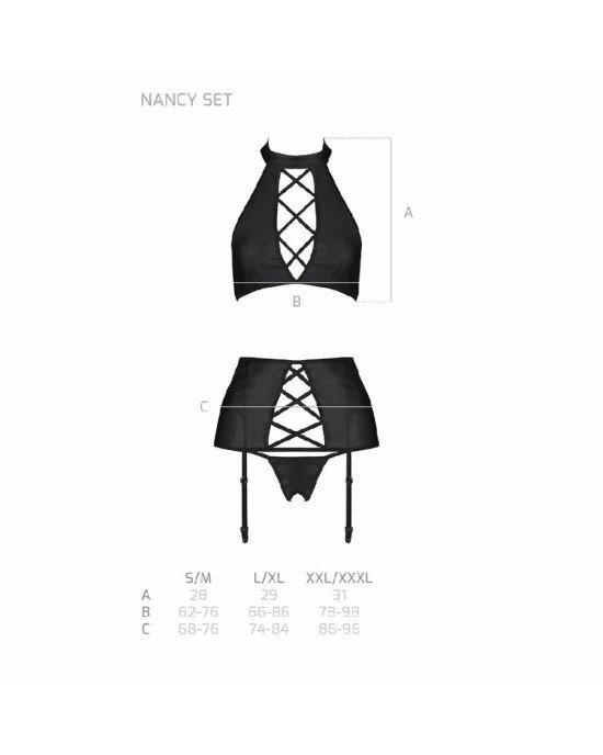 Комплект з еко-шкіри з імітацією шнурівки Nancy Set black XXL/XXXL - Passion топ, трусики та пояс дл Комплект з еко-шкіри з імітацією шнурівки Nancy Set black XXL/XXXL - Passion топ, трусики та пояс дл