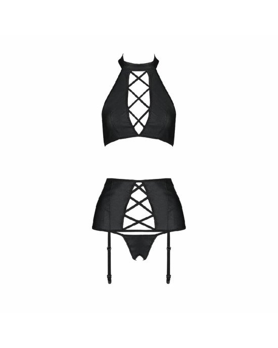 Комплект з еко-шкіри з імітацією шнурівки Nancy Set black XXL/XXXL - Passion топ, трусики та пояс дл Комплект з еко-шкіри з імітацією шнурівки Nancy Set black XXL/XXXL - Passion топ, трусики та пояс дл