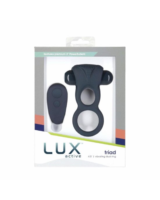 Подвійне ерекційне кільце з вібрацією Lux Active-Triad - Vibrating Dual Cock Ring, пульт ДК Подвійне ерекційне кільце з вібрацією Lux Active-Triad - Vibrating Dual Cock Ring, пульт ДК