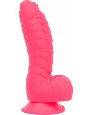 Ребристий фалоімітатор на присосці ADDICTION — Tom 7″ Dildo With Balls — Pink, віброкуля в подарунок