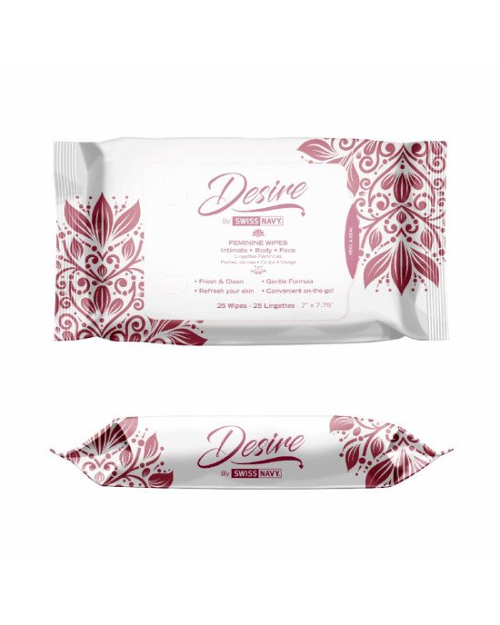 Жіночі очищувальні серветки для тіла та обличчя Desire by Swiss Navy Feminine Wipes 25 шт Жіночі очищувальні серветки для тіла та обличчя Desire by Swiss Navy Feminine Wipes 25 шт