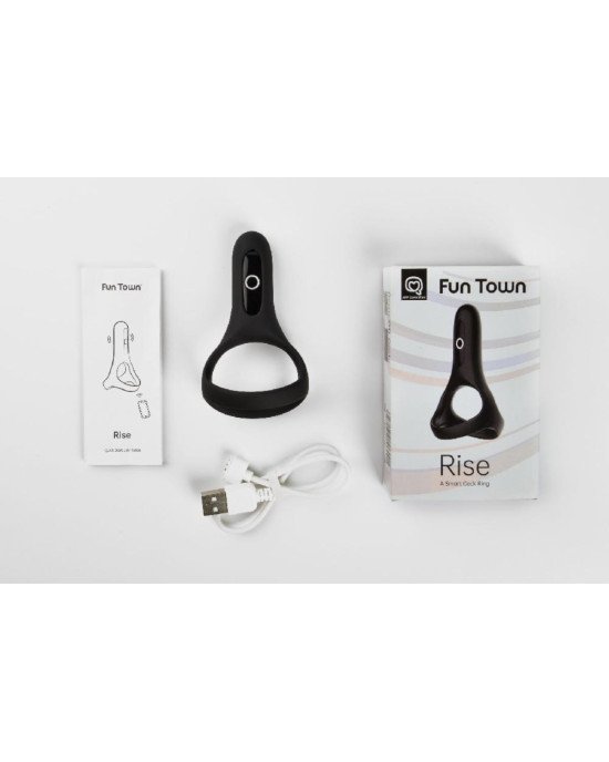 Подвійне ерекційне кільце Fun Town Rise Black, керування зі смартфона Подвійне ерекційне кільце Fun Town Rise Black, керування зі смартфона