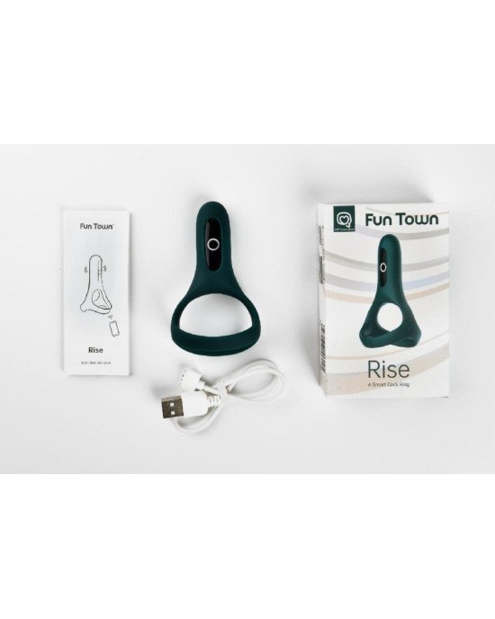 Подвійне ерекційне кільце Fun Town Rise Turquoise, керування зі смартфона Подвійне ерекційне кільце Fun Town Rise Turquoise, керування зі смартфона