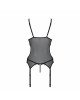 Корсет із підв’язками та ажурним ліфом Christa Corset black S/M — Passion, стрінги в комплекті